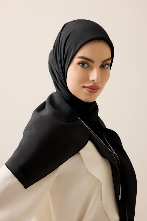 Düz Renk Siyah Krep İpek Eşarp 110x110