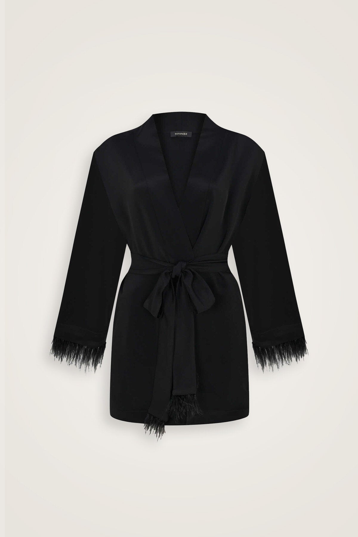 Düz Renk Siyah Otrişli Kısa Kimono