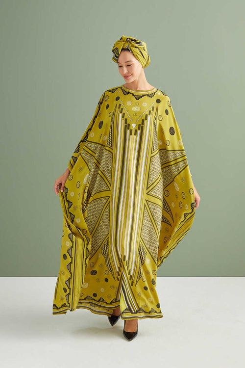 Esen Yolu Sarı İpek Kaftan