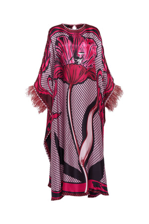 Gece Çiçeği Bordo İpek Kaftan