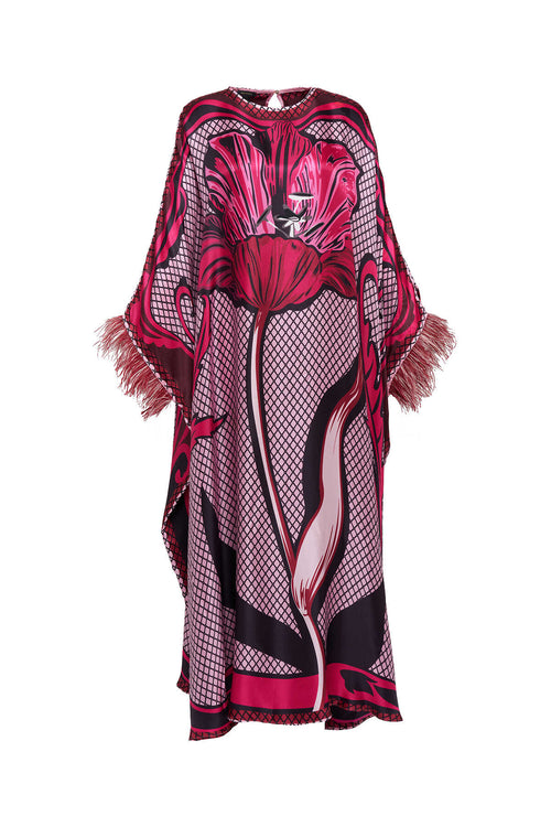 Gece Çiçeği Bordo İpek Kaftan
