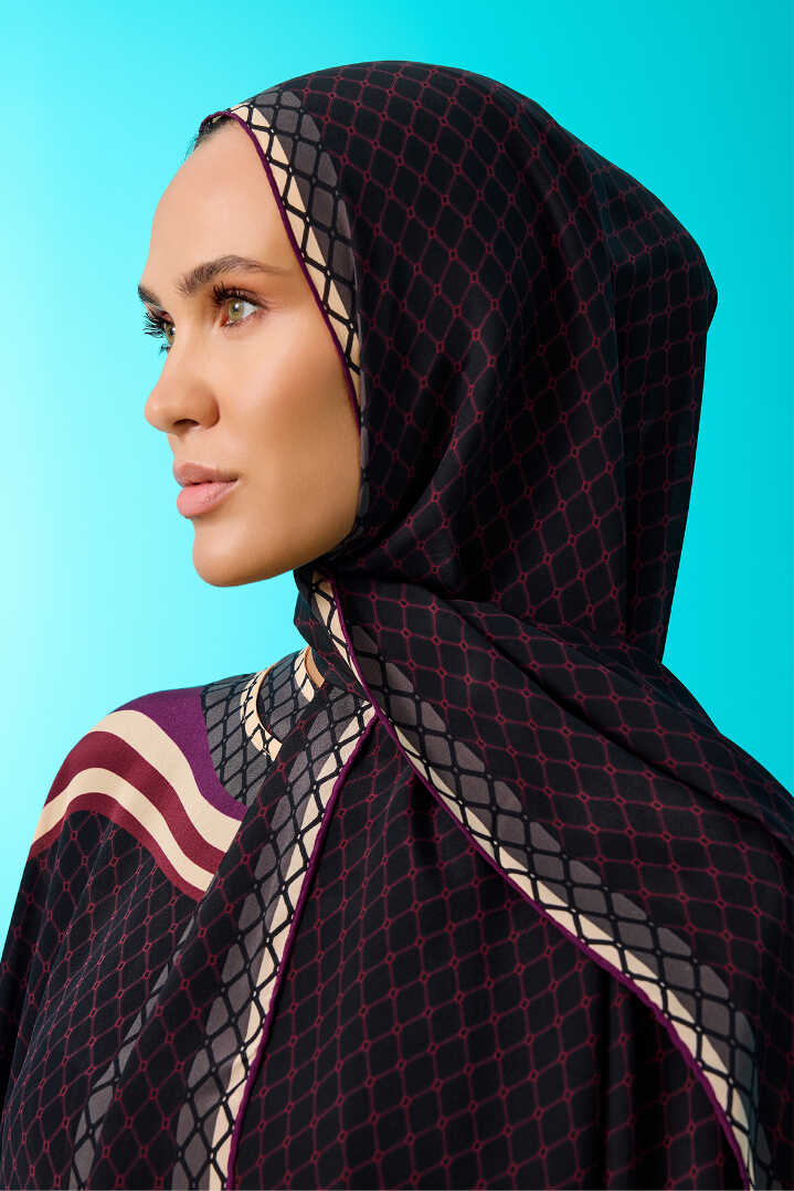 Gece Çiçeği Siyah Krep İpek Elbise Şal 70x200