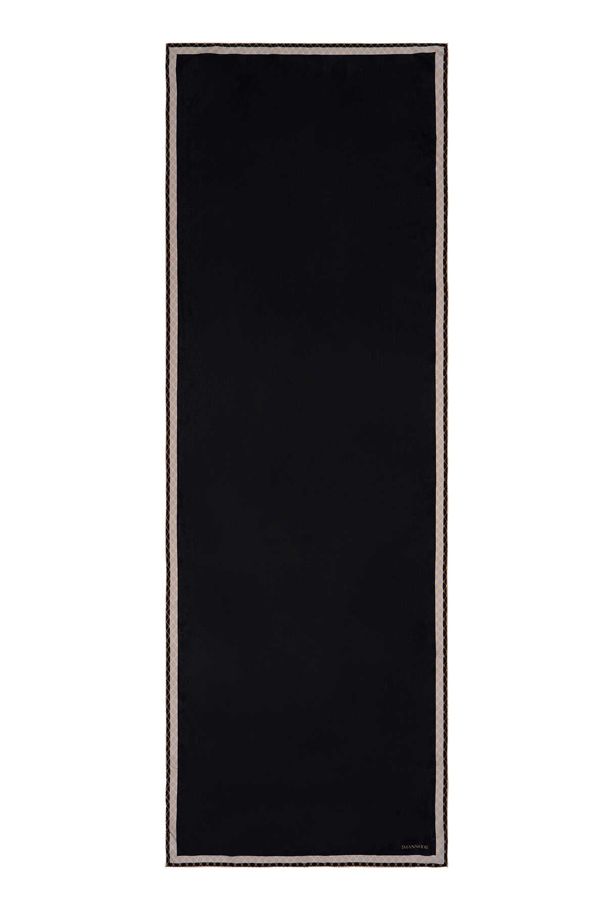 Gece Çiçeği Siyah/Altın Krep İpek Şal 70x200