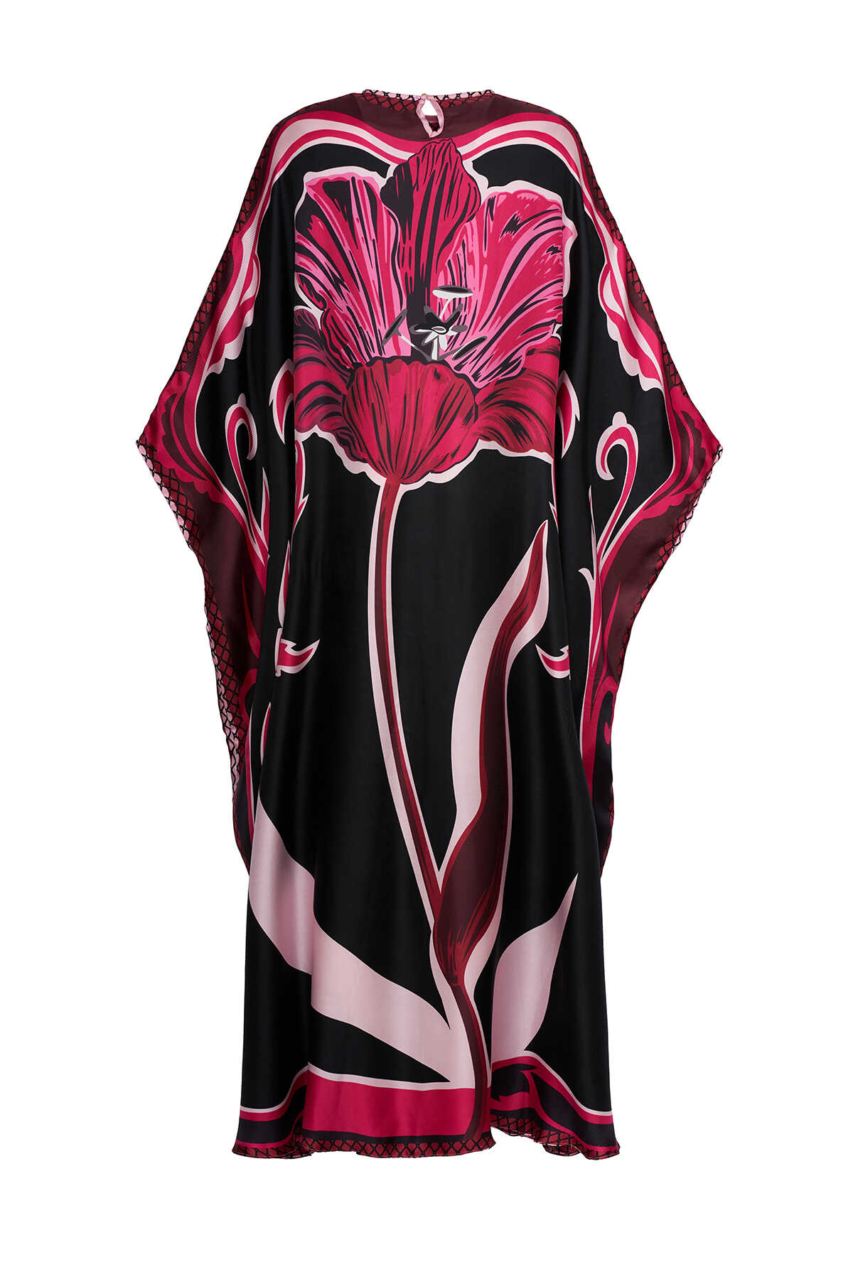 Gece Çiçeği Siyah/Fuşya İpek Kaftan