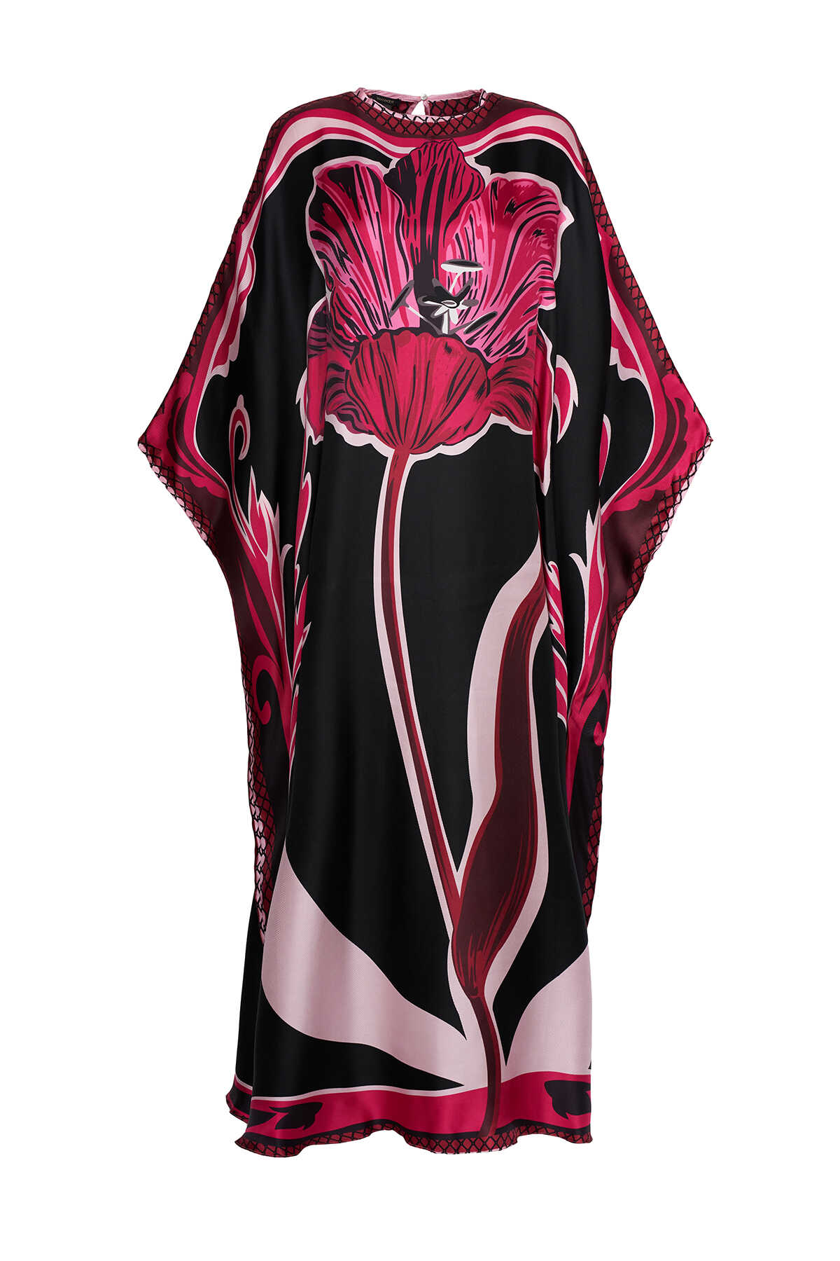 Gece Çiçeği Siyah/Fuşya İpek Kaftan