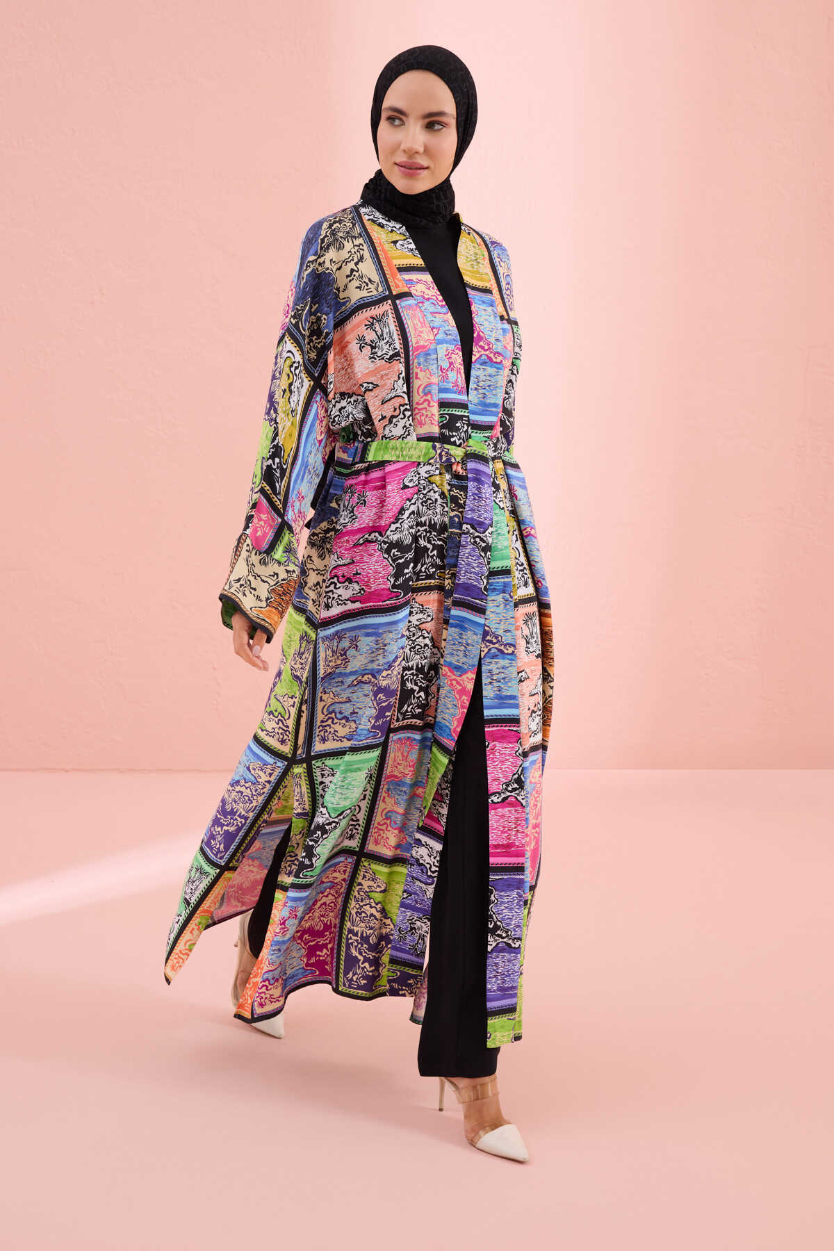 Göl Kenarı Çok Renkli Modal Viskon Kimono