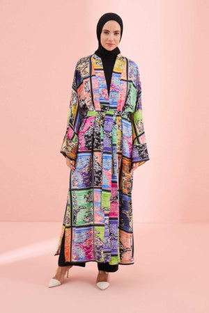 Göl Kenarı Çok Renkli Modal Viskon Kimono