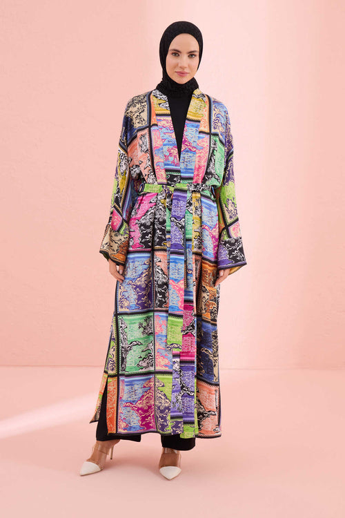 Göl Kenarı Çok Renkli Modal Viskon Kimono