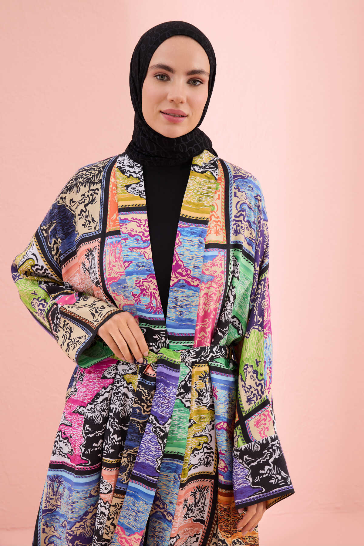 Göl Kenarı Çok Renkli Modal Viskon Kimono