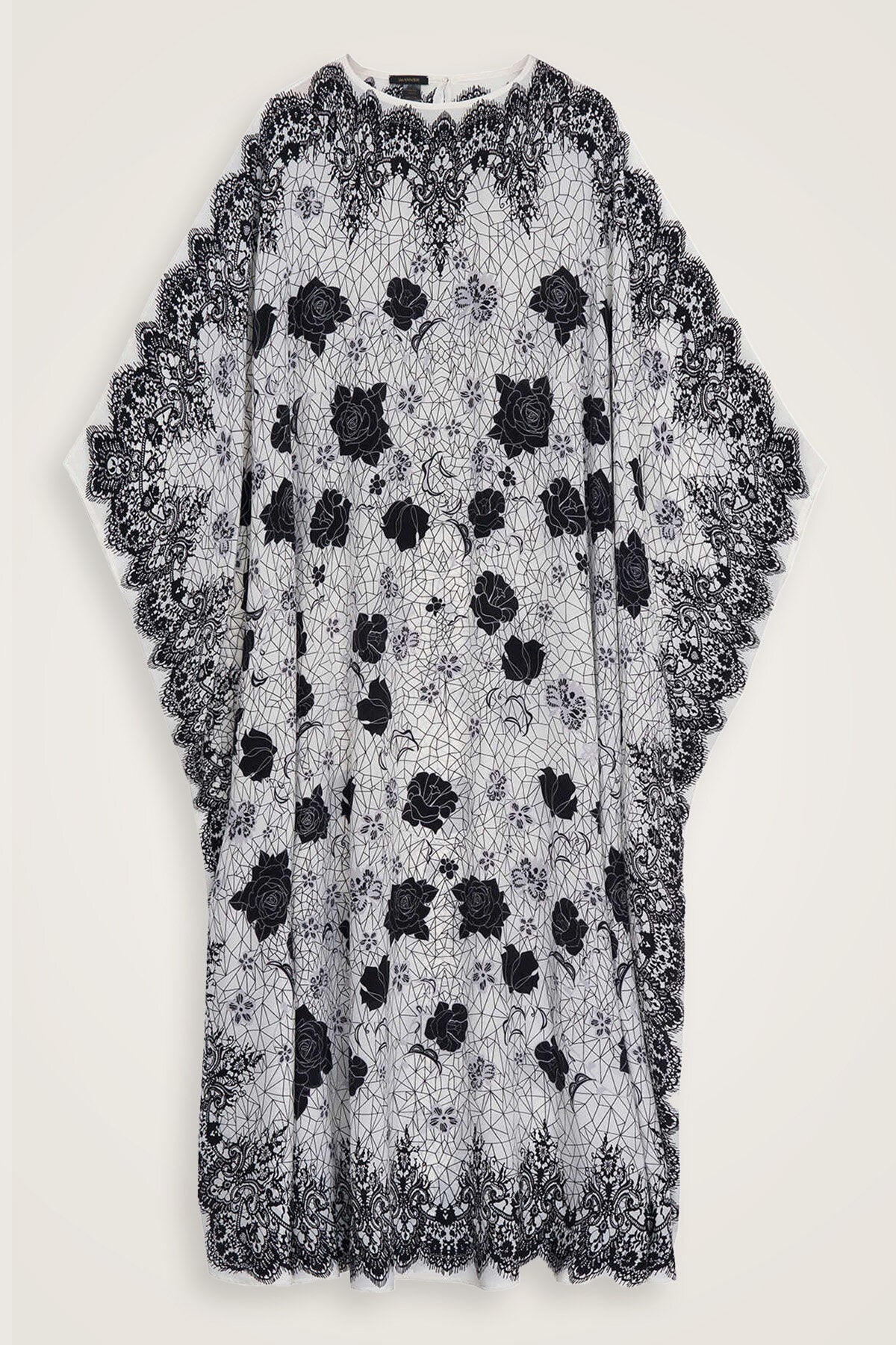 Gül Dantel Beyaz Krep İpek Kaftan