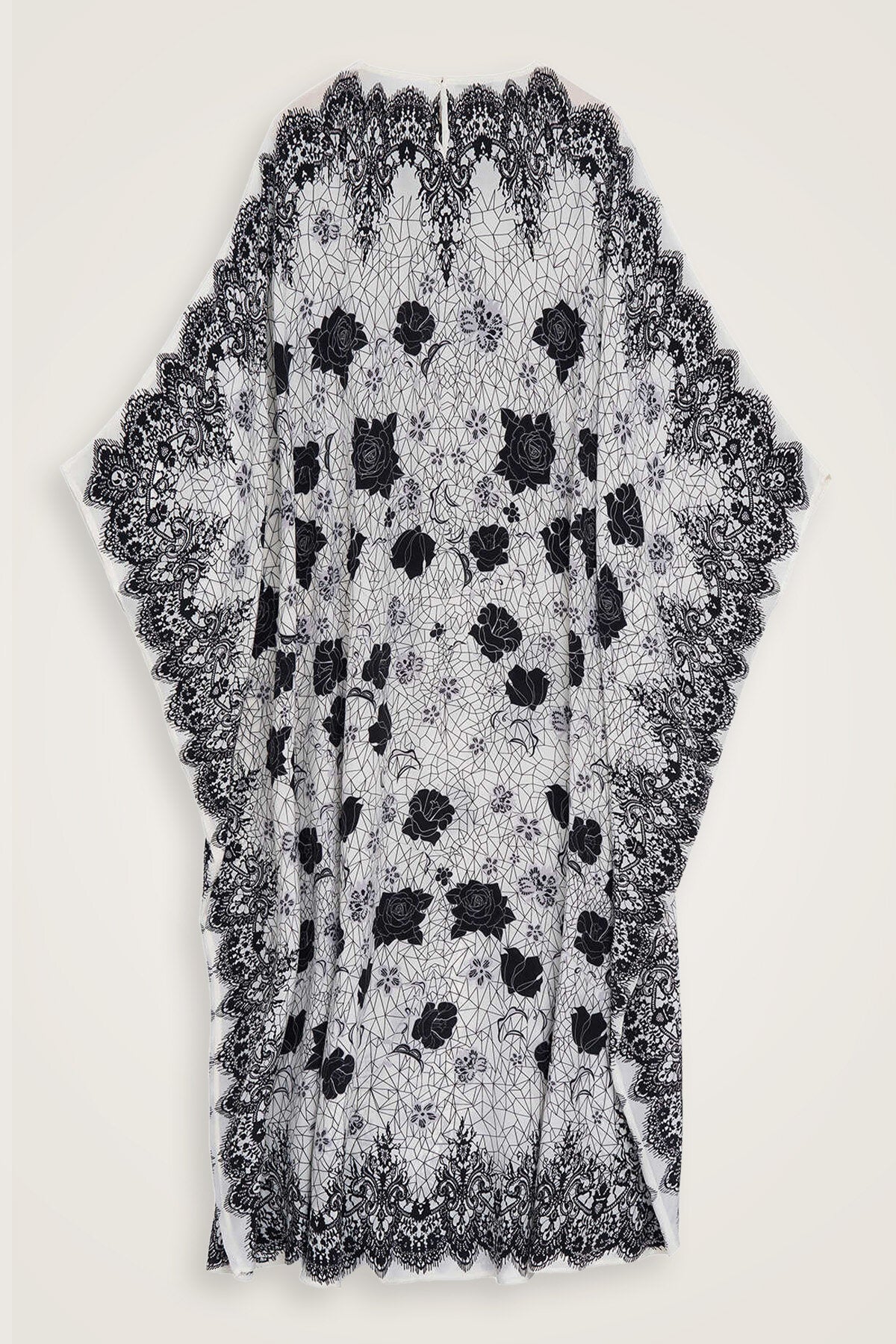 Gül Dantel Beyaz Krep İpek Kaftan