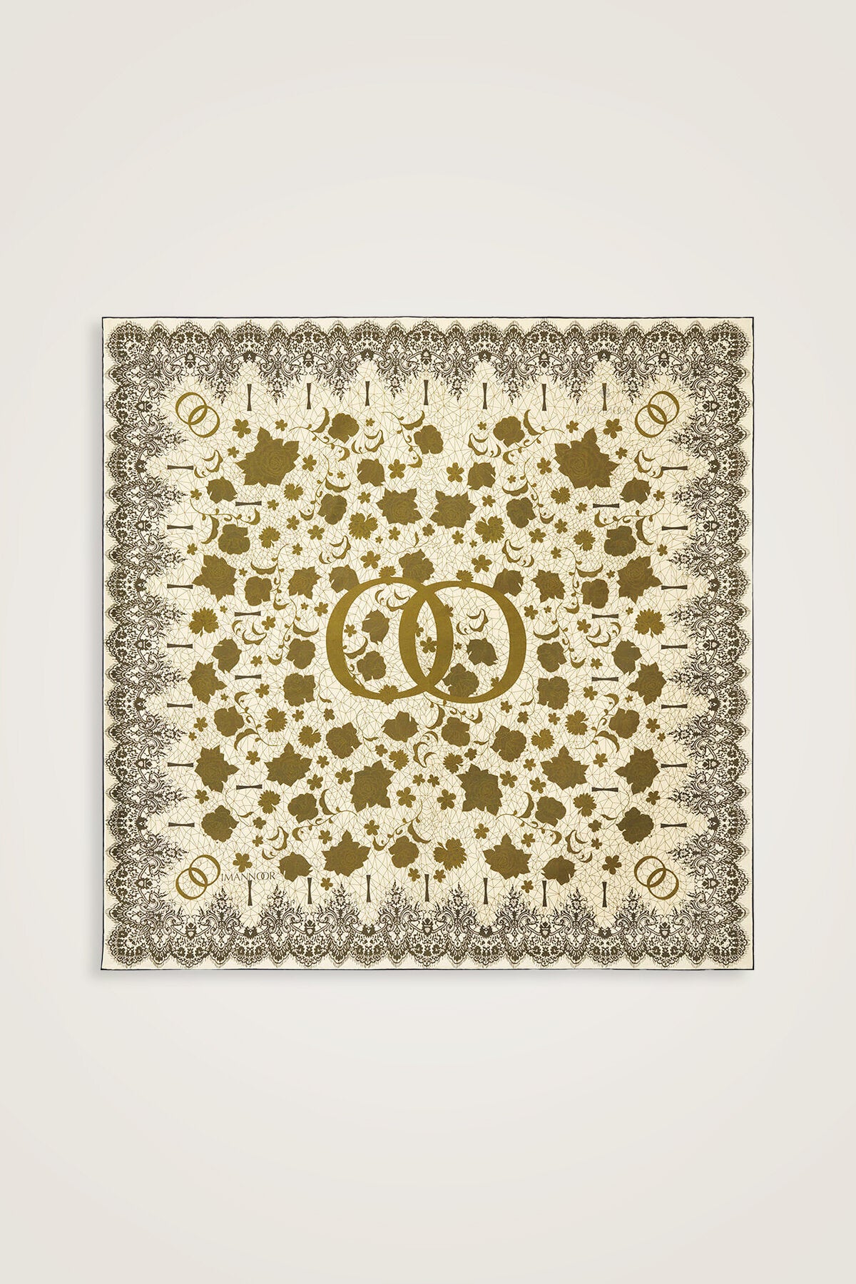 Gül Dantel Krem-Sarı Çift Taraflı Tivil İpek Eşarp 90x90