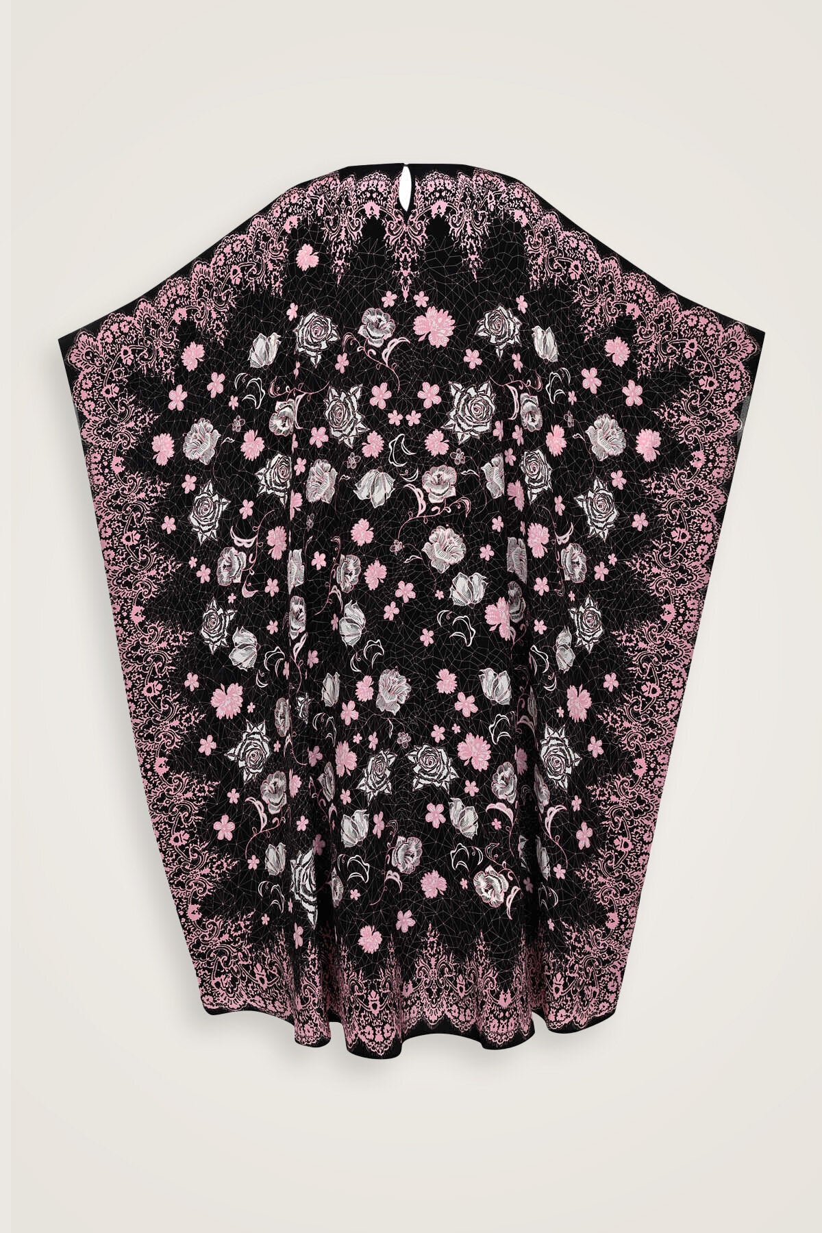 Gül Dantel Siyah Krep İpek Kaftan