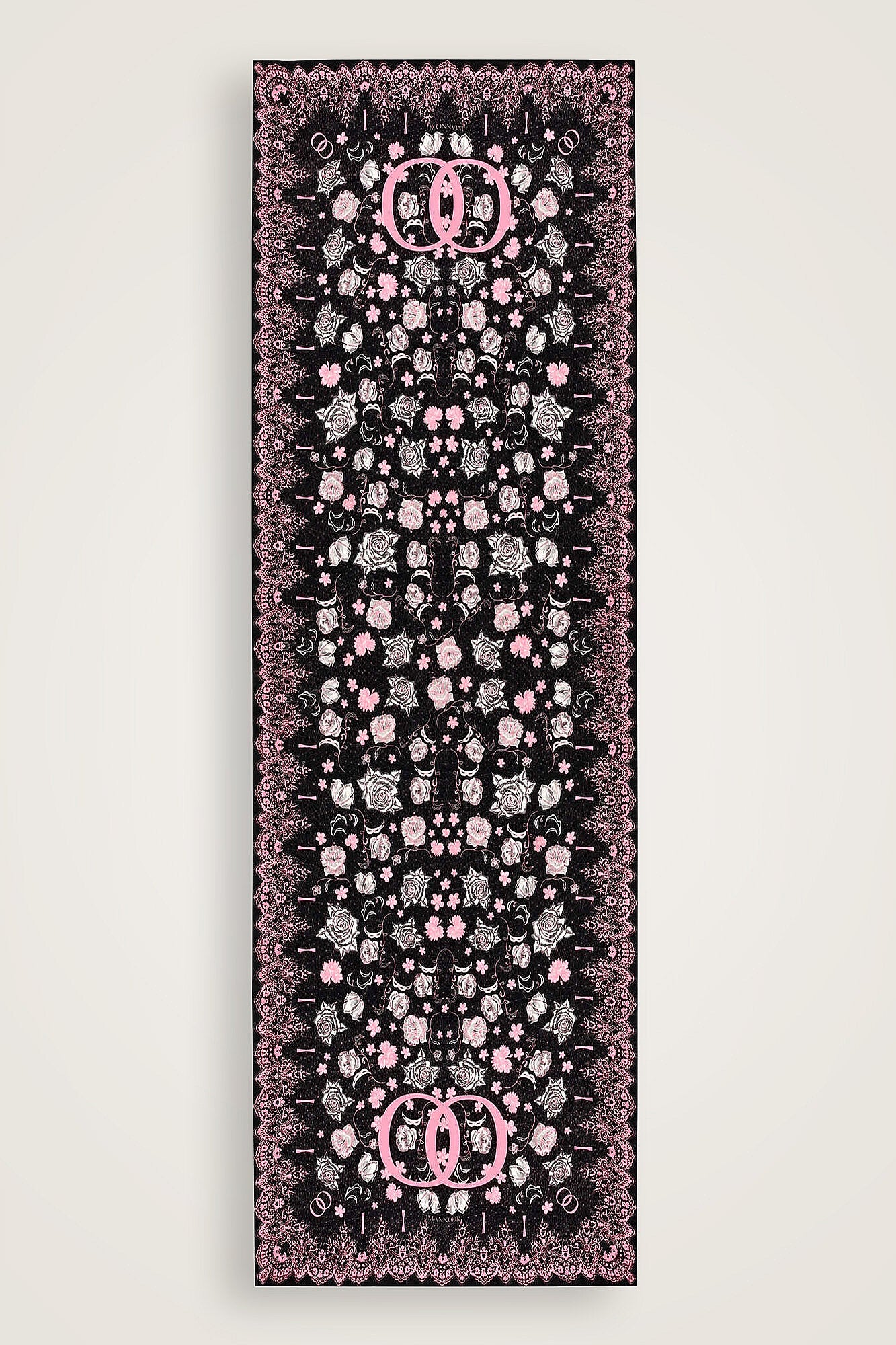 Gül Dantel Siyah Krep İpek Kaftan Şal 70x210