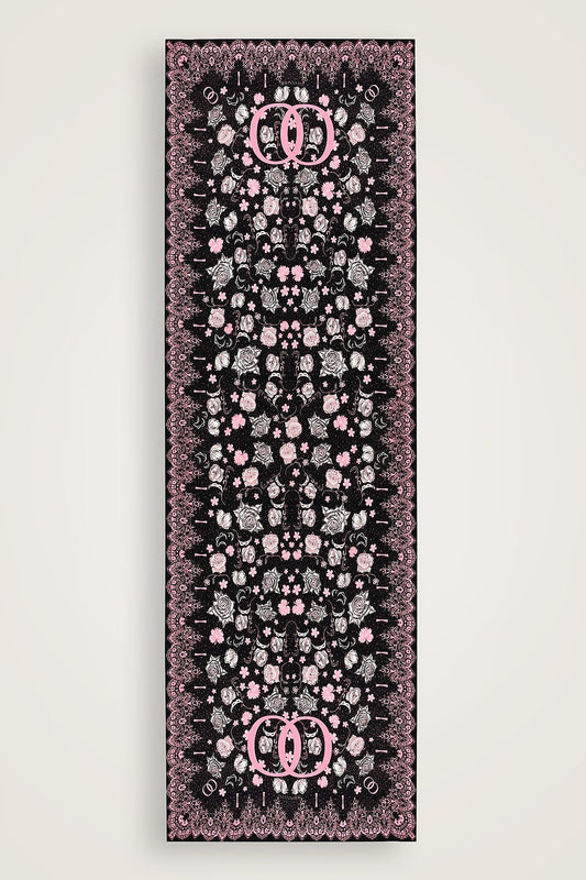 Gül Dantel Siyah Krep İpek Kaftan Şal 70x210