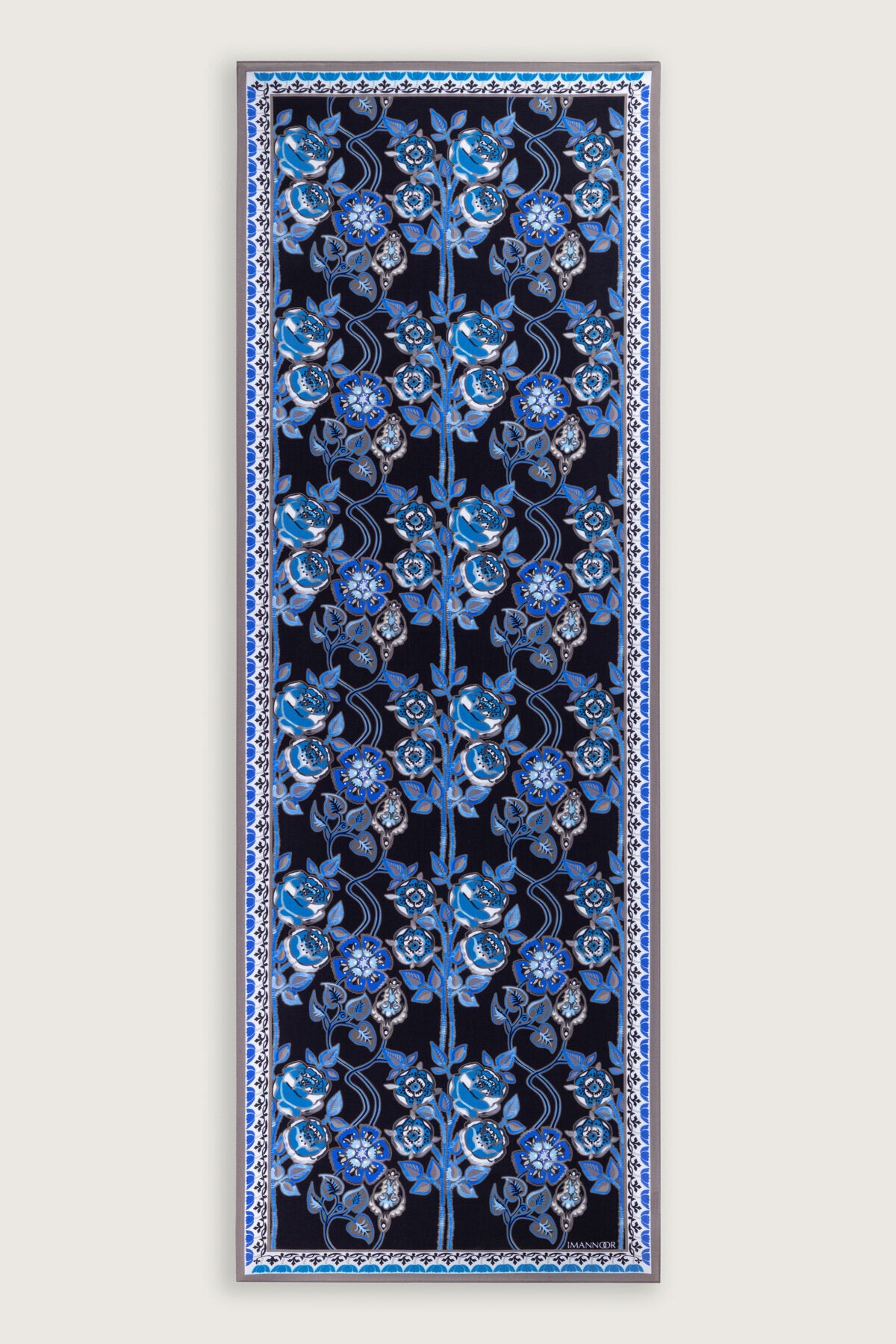 Gül Sarmaşık Saks-Siyah Floş Viskon Şal 70x210