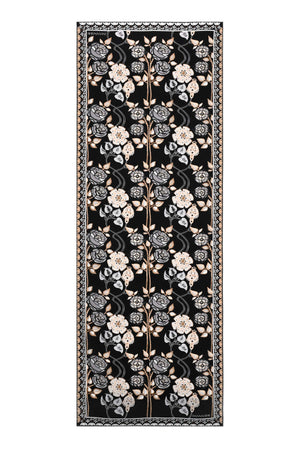 Gül Sarmaşık Siyah Krep İpek Kaftan Şal 70x210