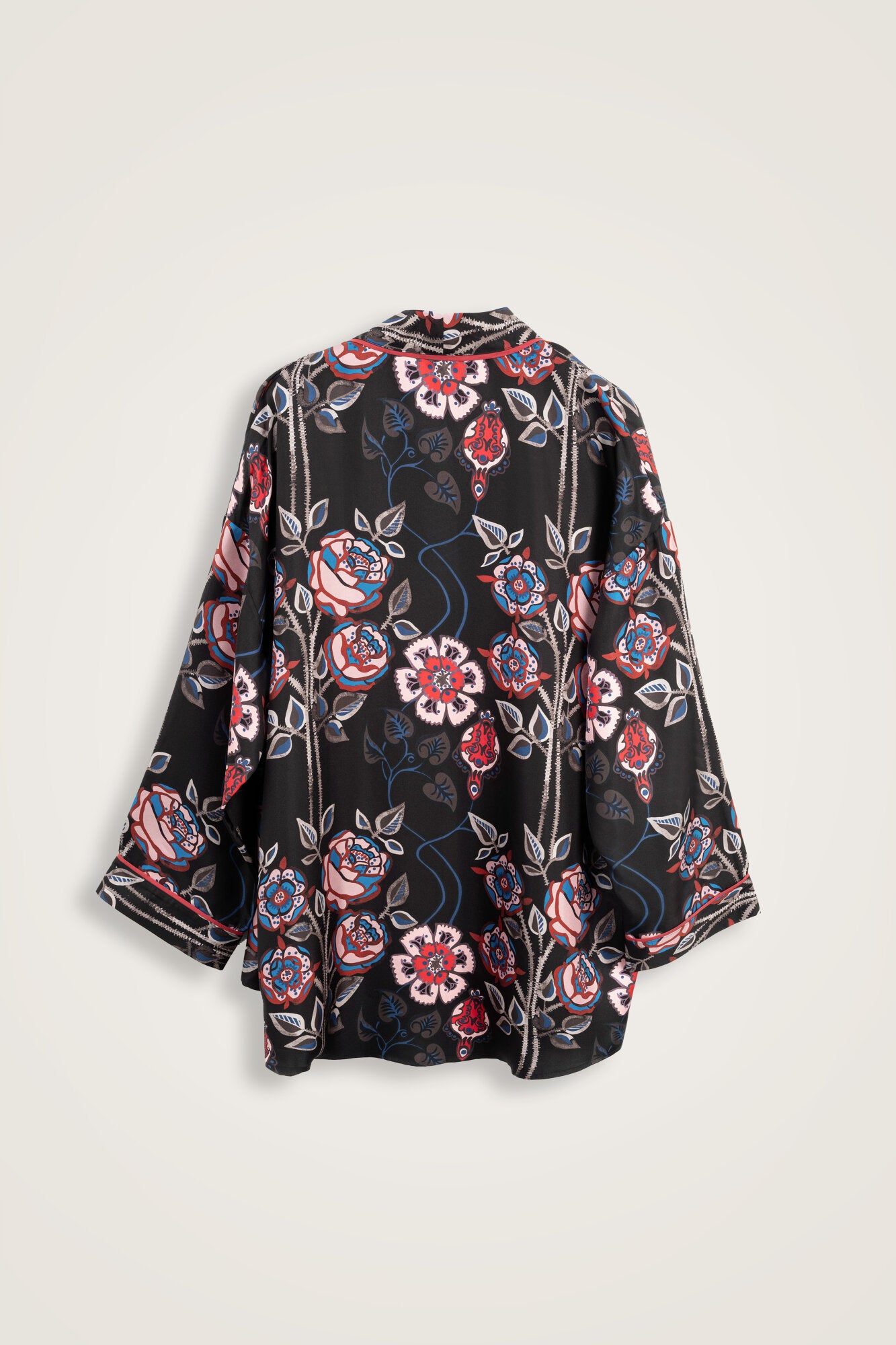 Gül Sarmaşık Siyah Tivil İpek Kısa Kimono