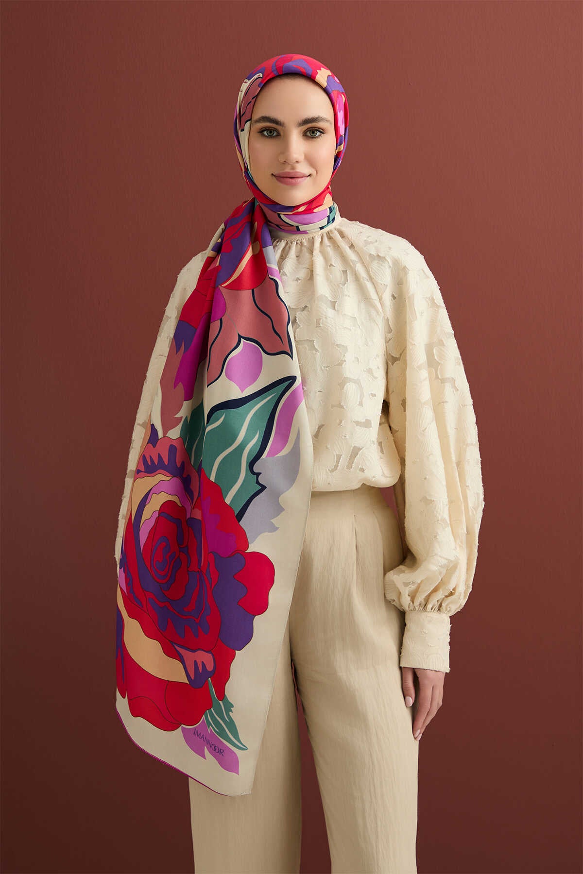 Gülün İsmi Leyla Mercan Floş Viskon Şal 70x200
