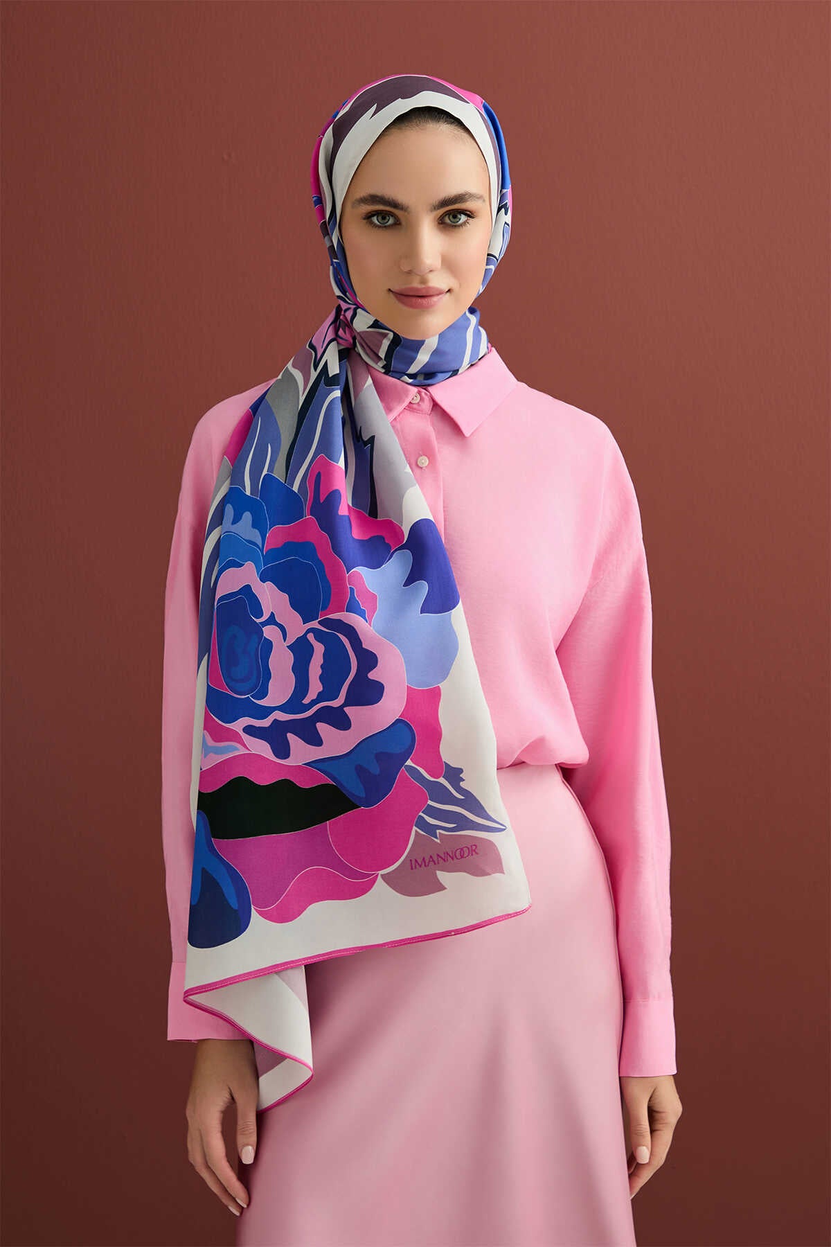 Gülün İsmi Leyla Pembe Floş Viskon Şal 70x200