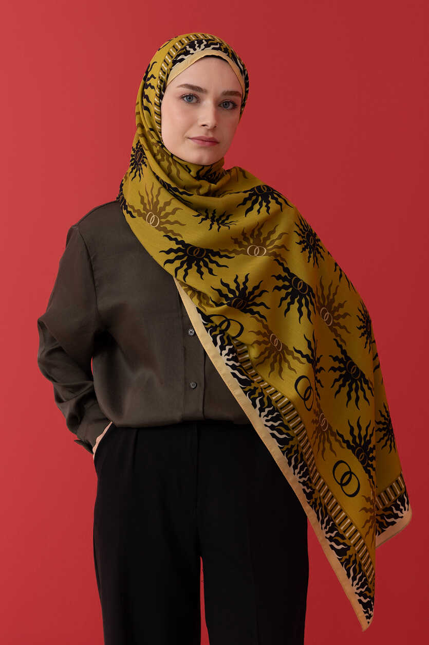 Güneş Doğarken Zeytin Yeşili Floş Viskon Şal 70x210