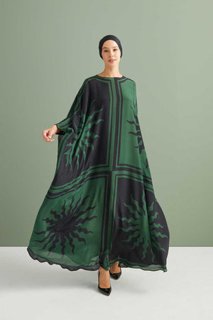 Güneş Kare Yeşil İpek Kaftan