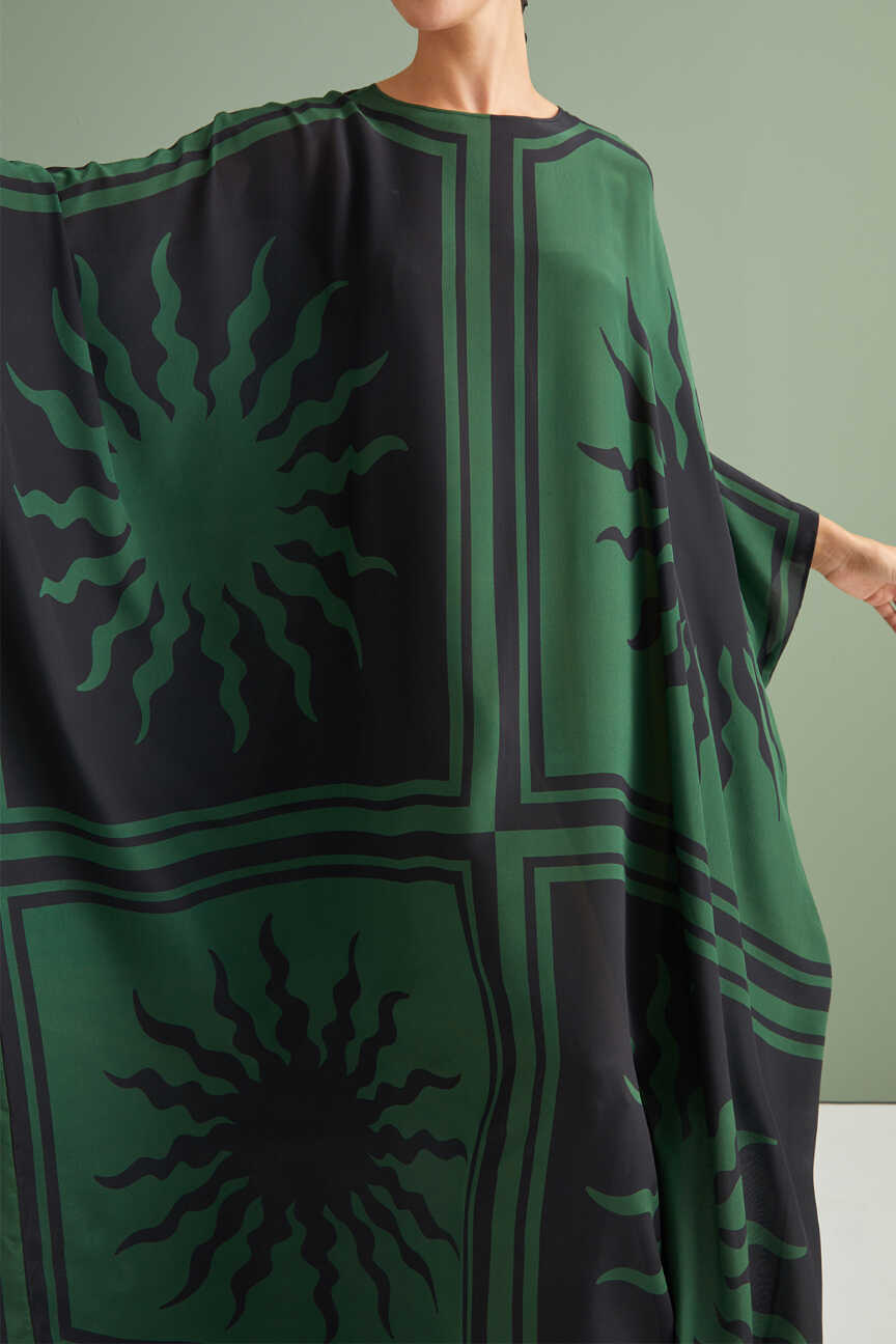 Güneş Kare Yeşil İpek Kaftan