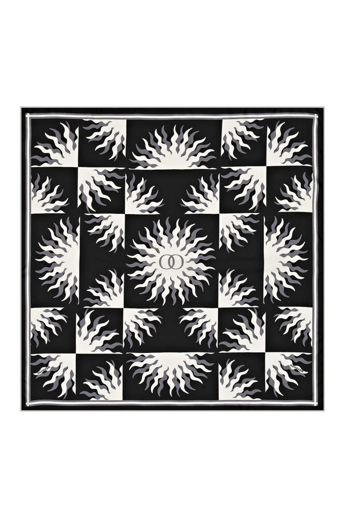 Güneş Logo Siyah Tivil İpek Eşarp 90x90