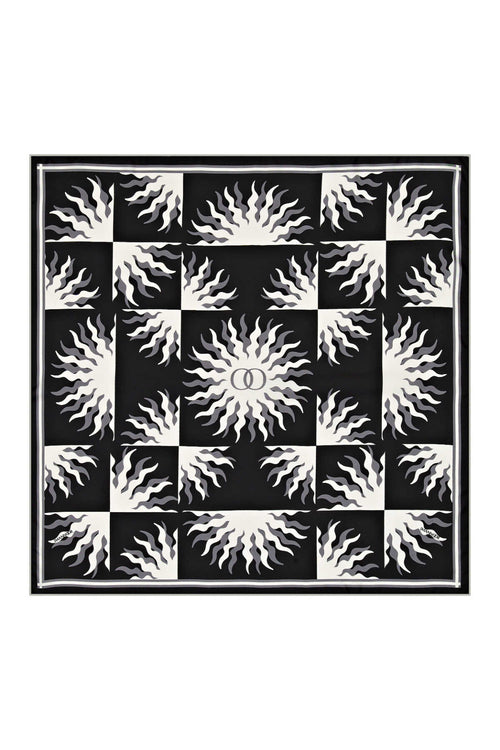 Güneş Logo Siyah Tivil İpek Eşarp 90x90