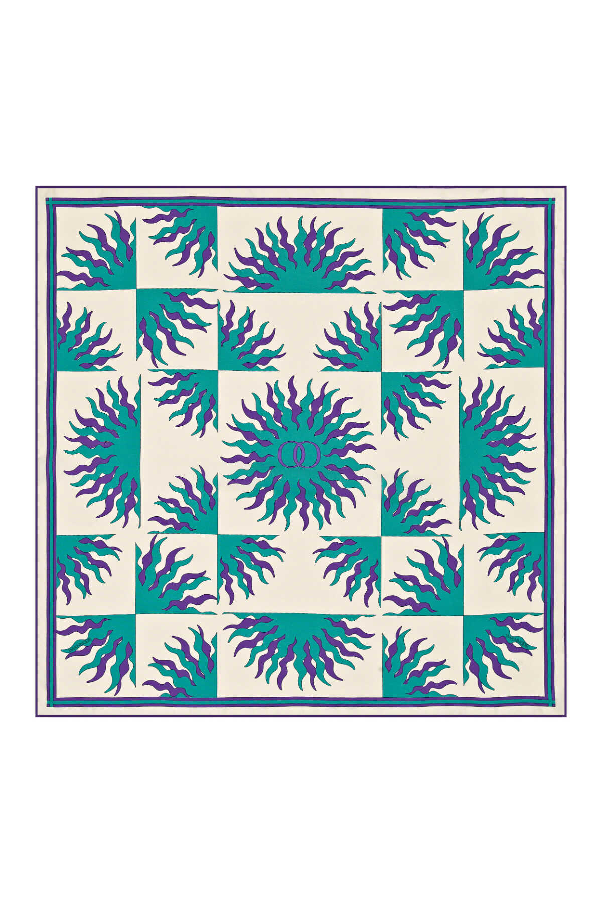 Güneş Logo Turkuaz Tivil İpek Eşarp 90x90