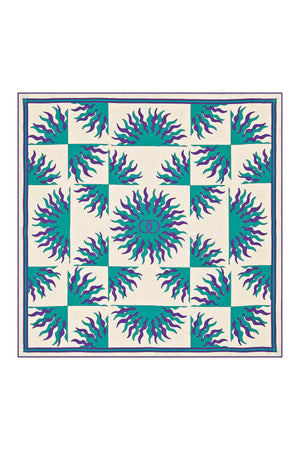 Güneş Logo Turkuaz Tivil İpek Eşarp 90x90