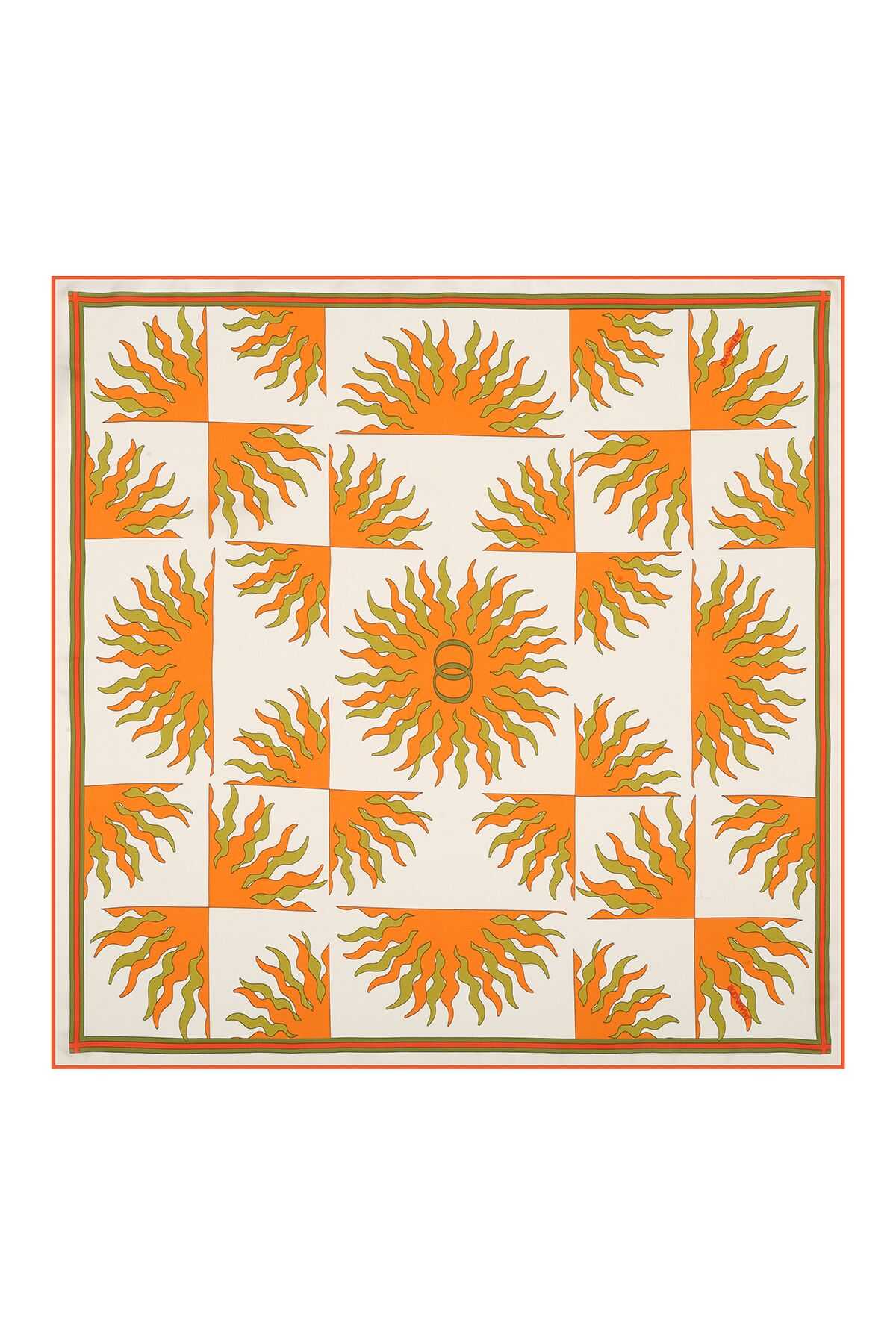 Güneş Logo Turuncu Tivil İpek Eşarp 90x90