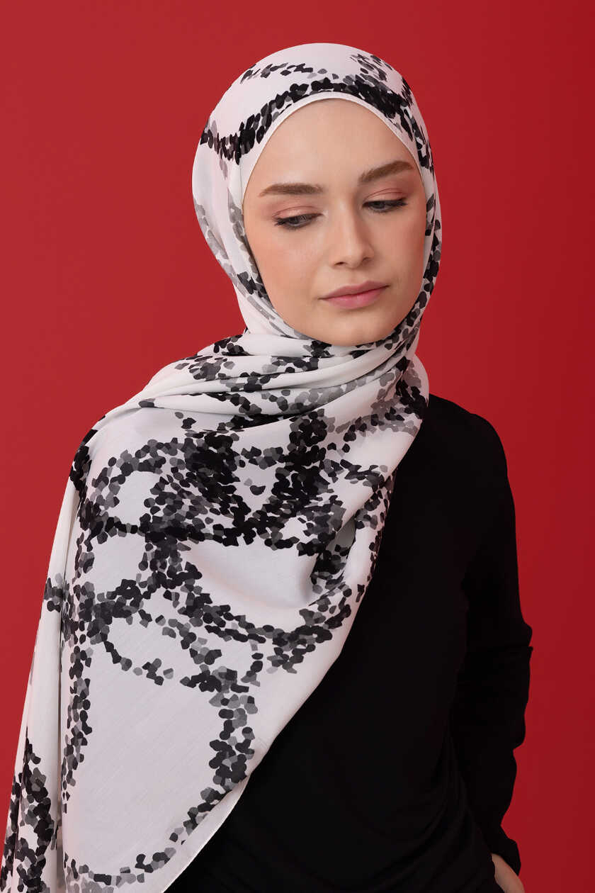 Hale Beyaz Floş Viskon Şal 70x210