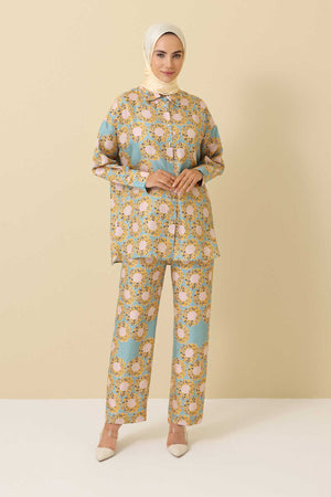 Halkalar Mavi Krep İpek Pijama Gömlek
