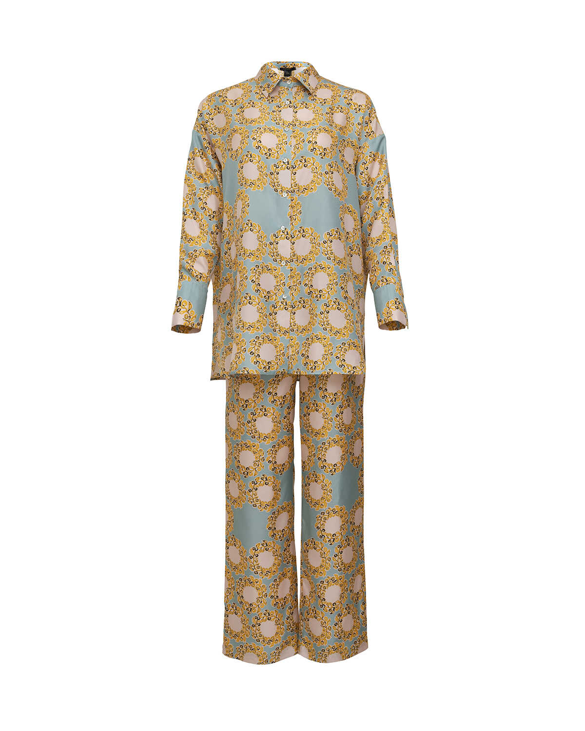 Halkalar Somon Krep İpek Pijama Gömlek