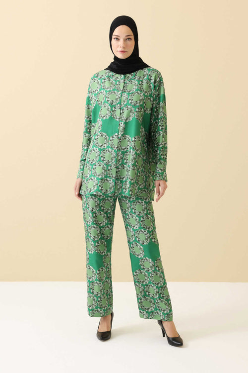 Halkalar Yeşil İpek Pijama Pantolon