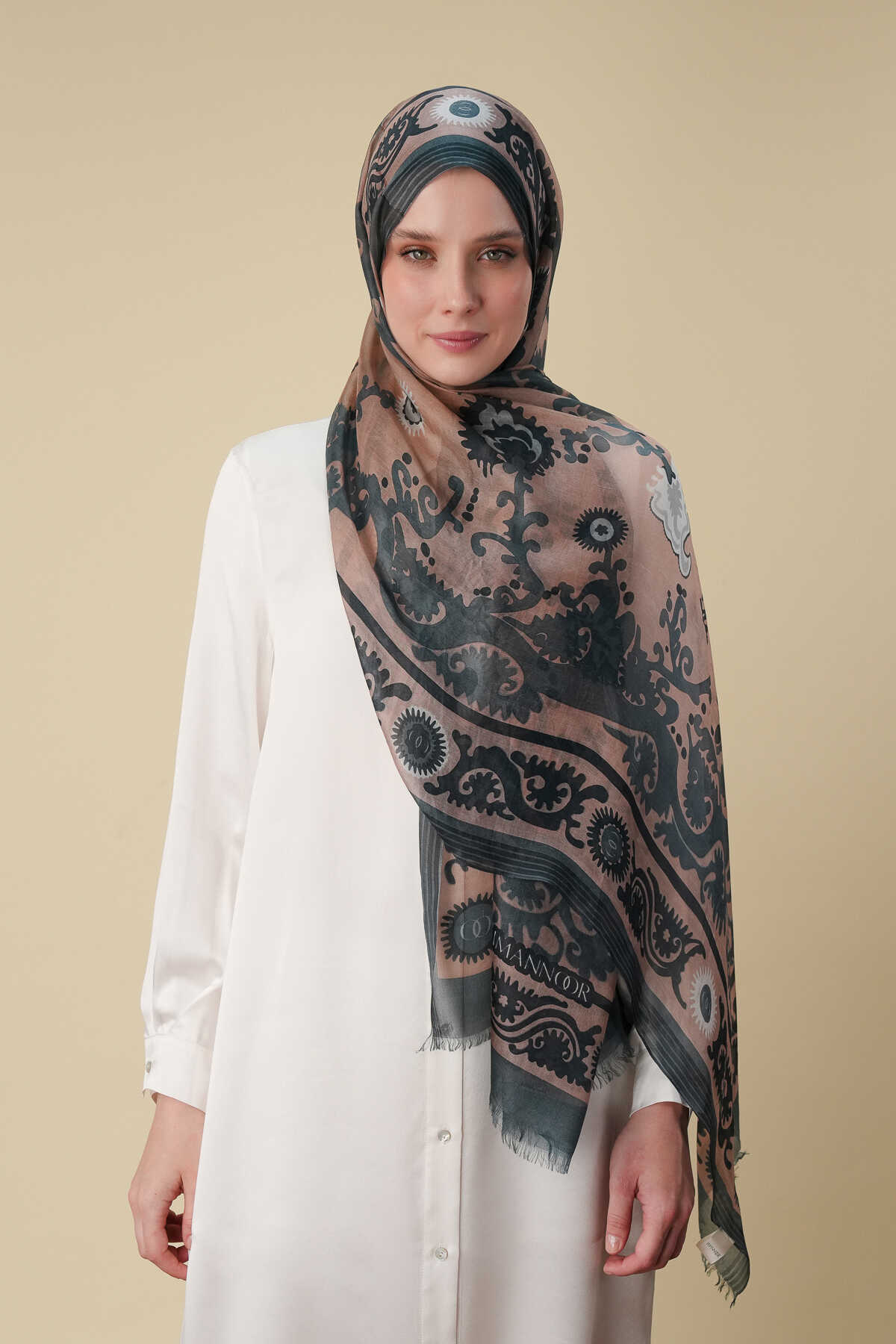 Hayat Bej İpek Vual Şal 70x200