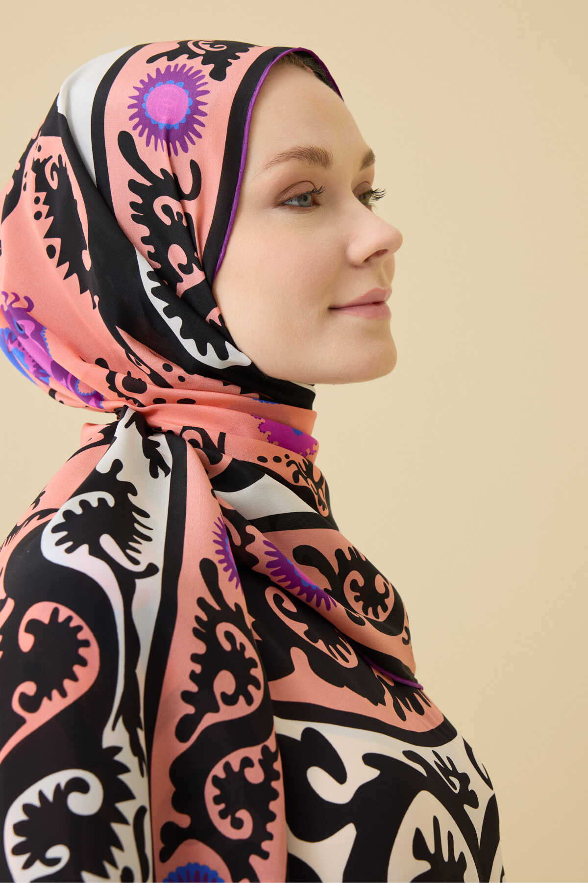 Hayat Pembe Krep İpek Kaftan Şal 70x210