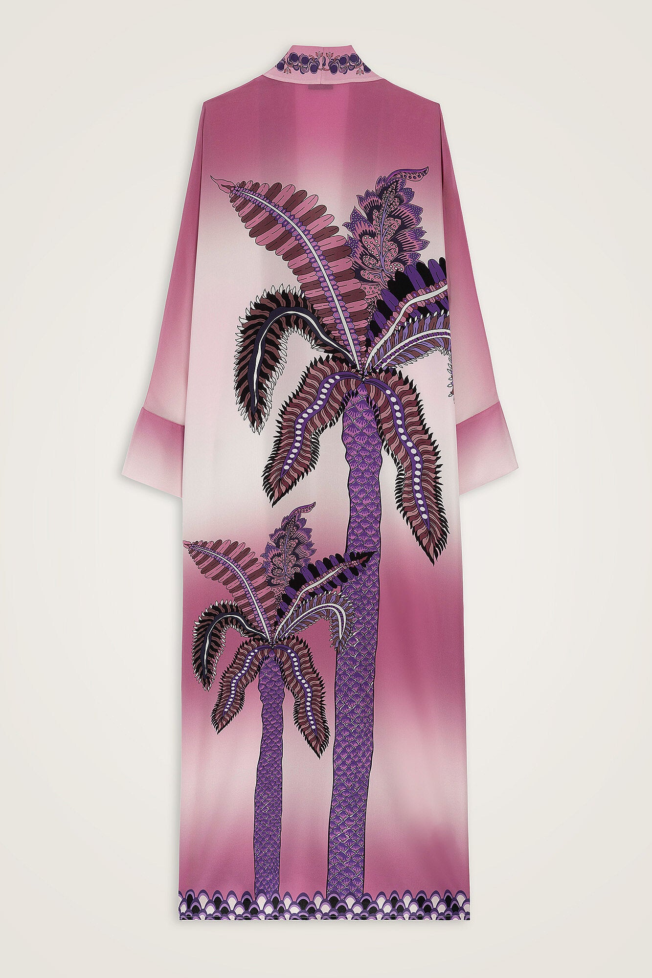 Hurma Ağacı Pembe Krep İpek Uzun Kimono