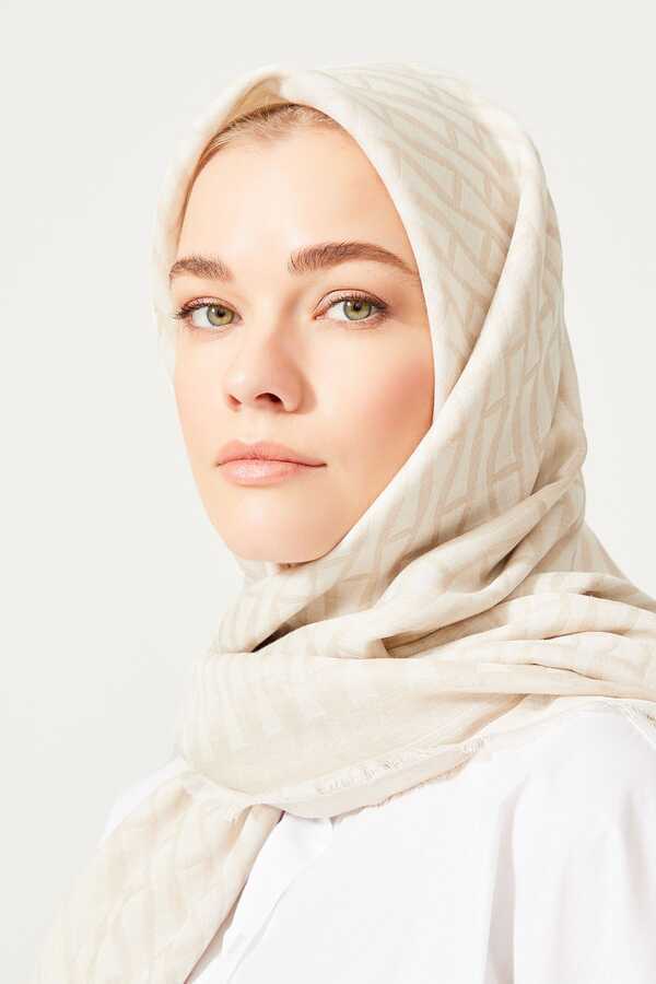I Monogram Bej İpek Eşarp 140x140