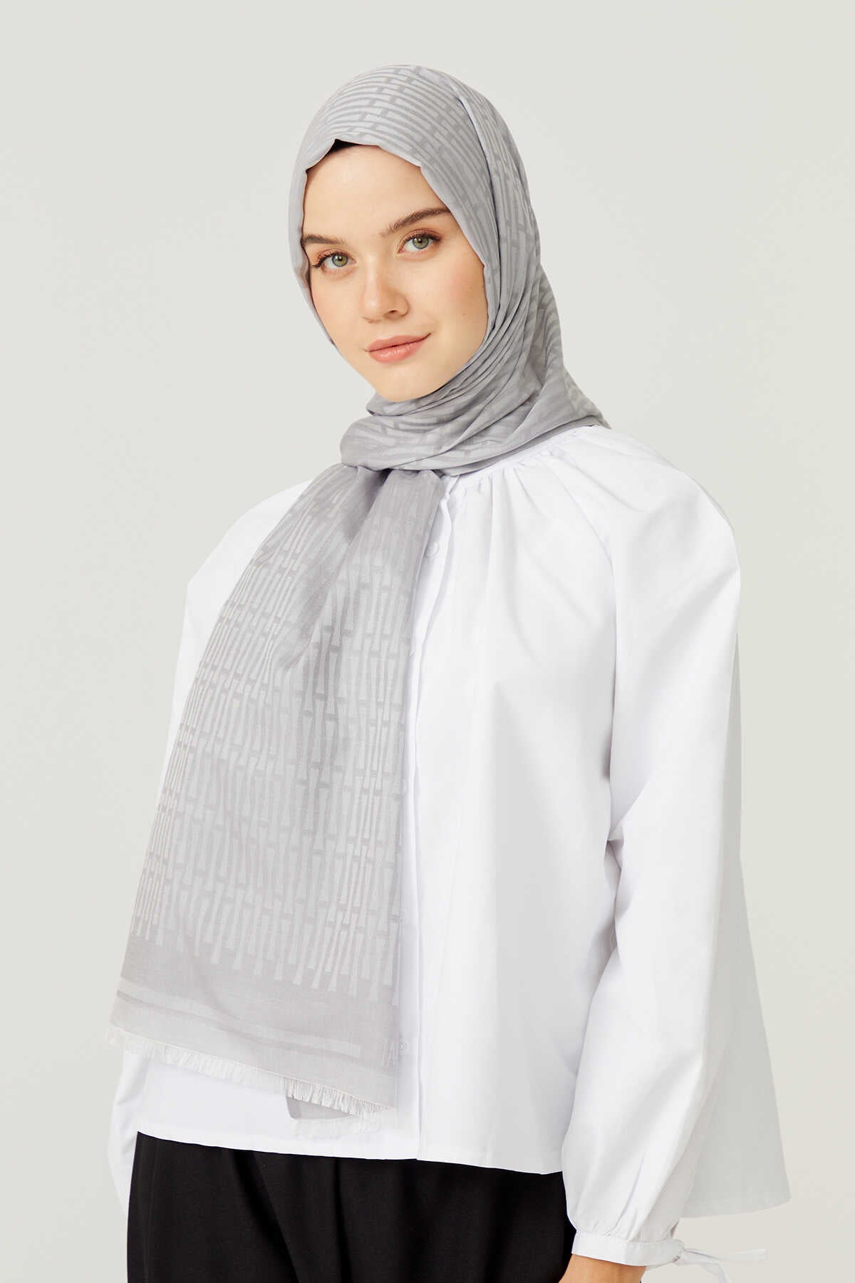 Iman I Gri Pamuk İpek Şal 80x200