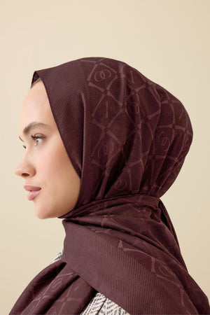 İman I Kafes Kızıl Kahve Tencel Pamuk İpek Şal 70x200