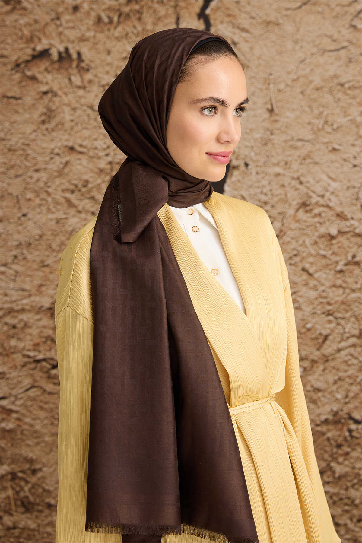 Iman I Kahverengi İpek Şal 70x200