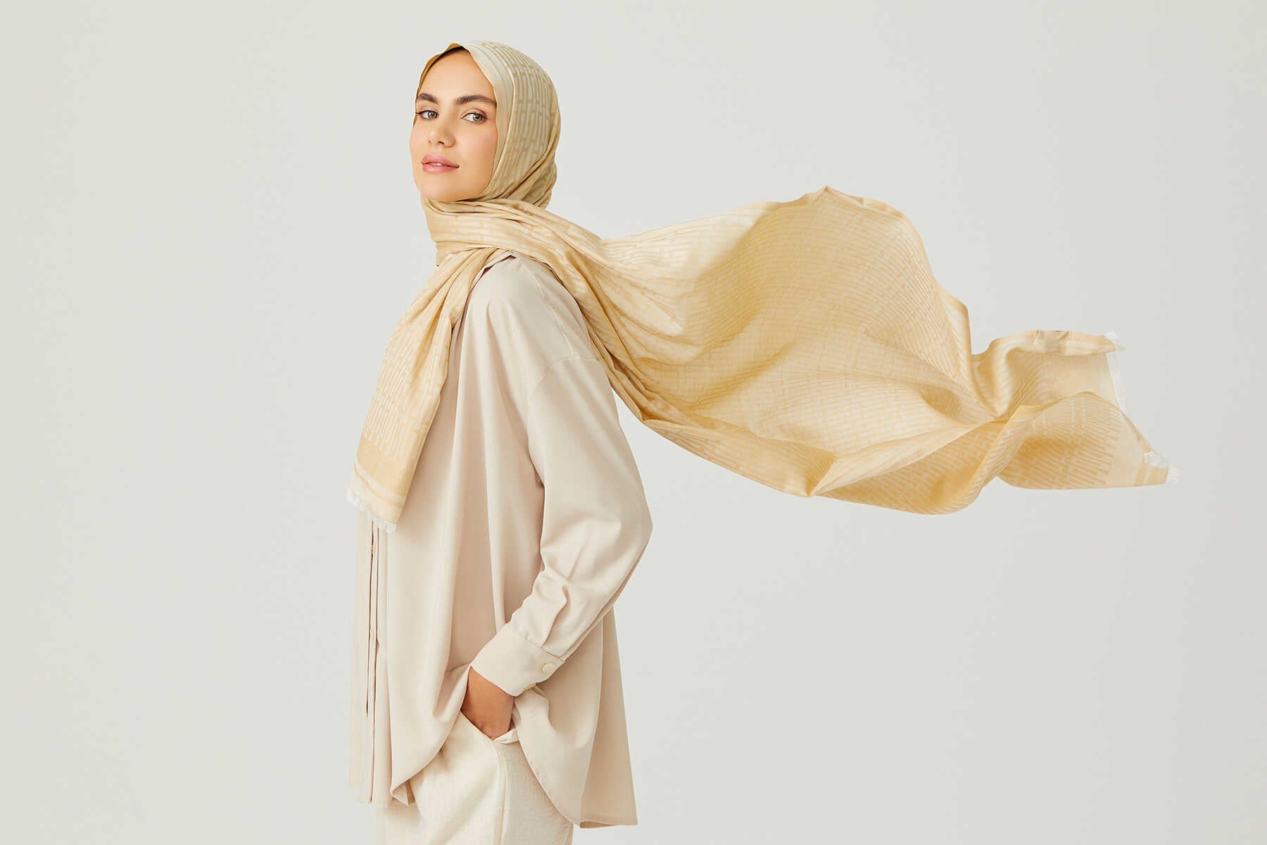 Iman I Natural Pamuk İpek Şal 80x200