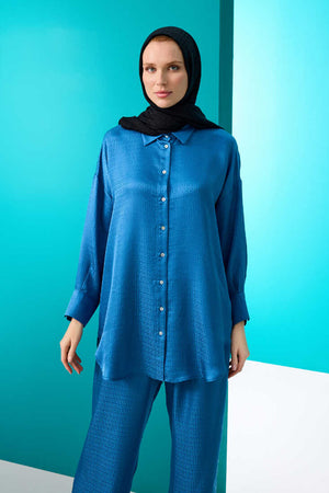 Iman I Mavi İpek Pijama Gömlek