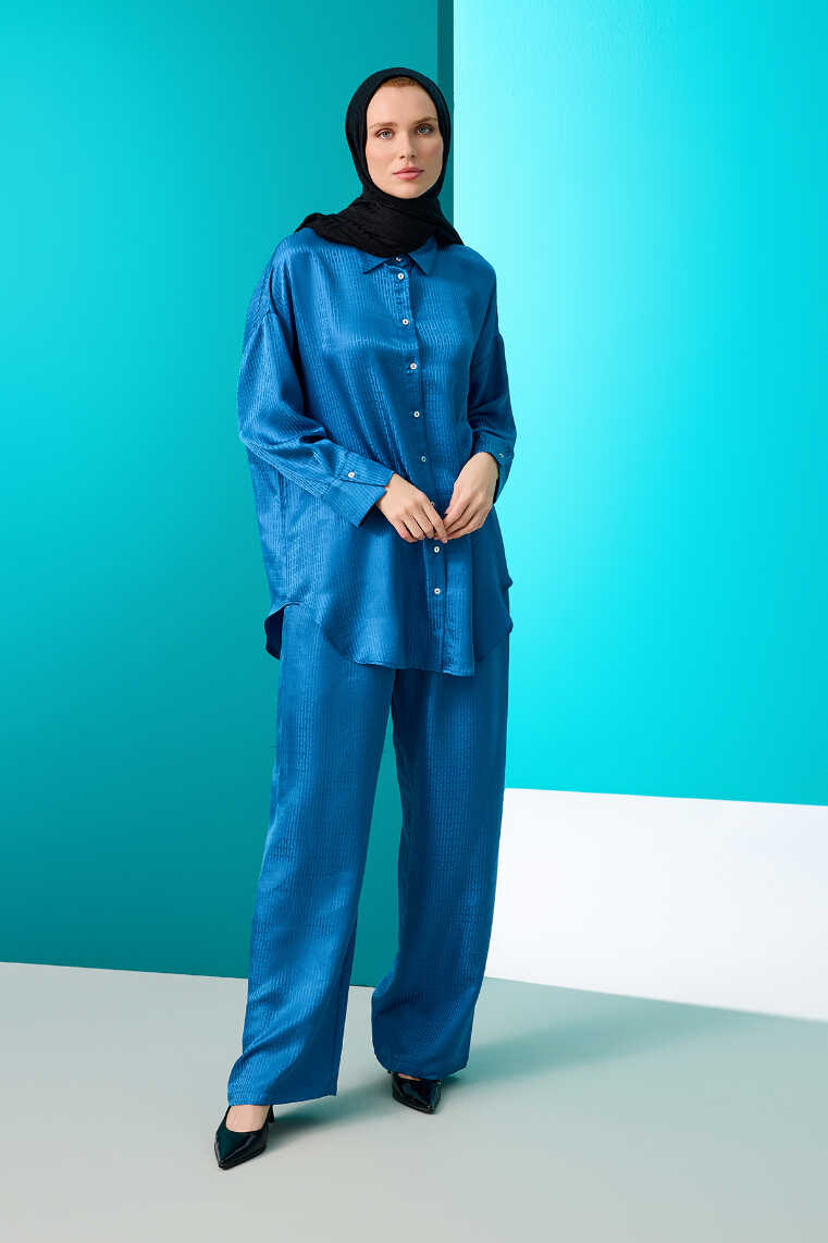 Iman I Mavi İpek Pijama Gömlek