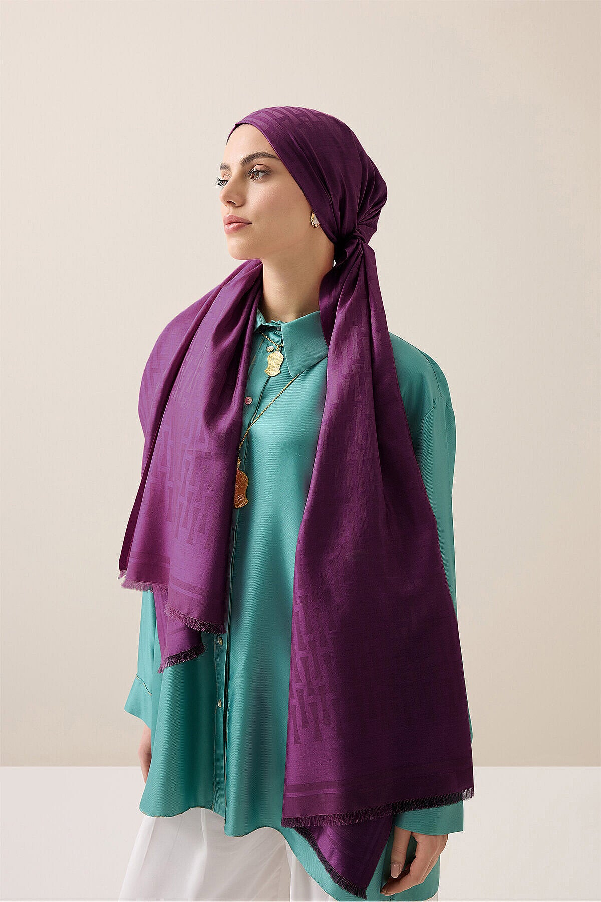 Iman I Mor İpek Şal 70x200