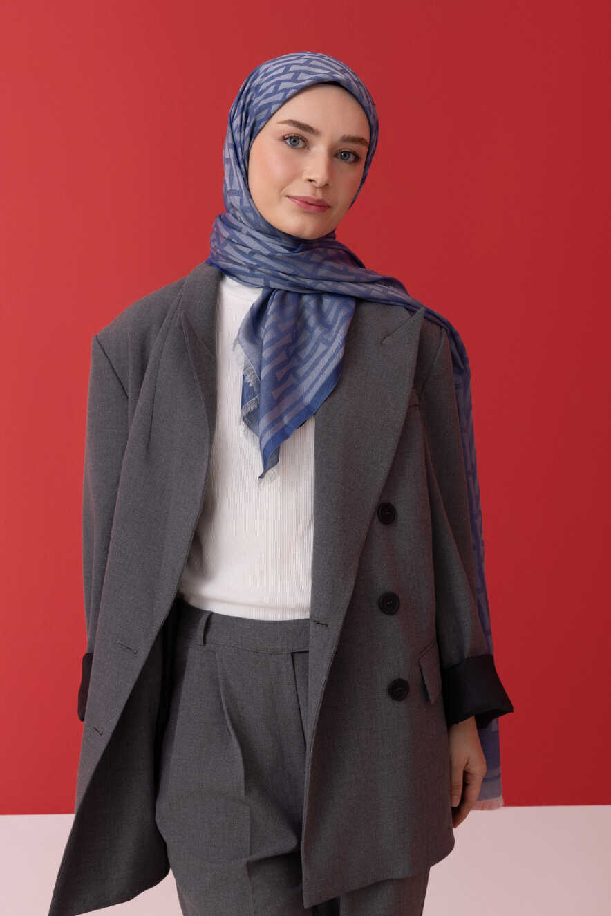 Iman I Lacivert Pamuk İpek Şal 80x210