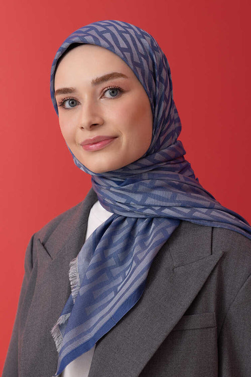 Iman I Lacivert Pamuk İpek Şal 80x210