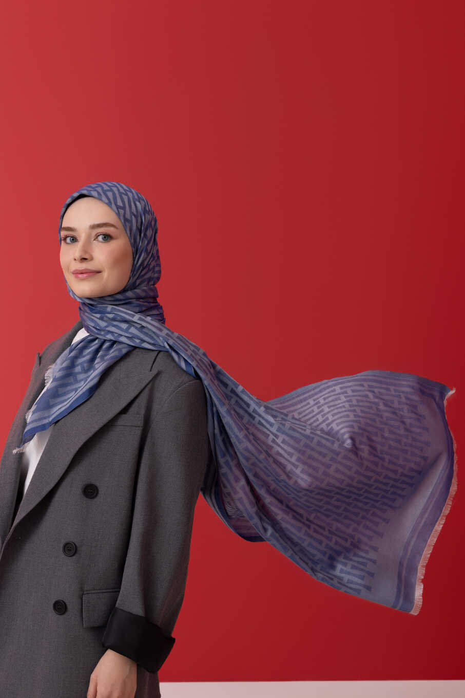 Iman I Lacivert Pamuk İpek Şal 80x210
